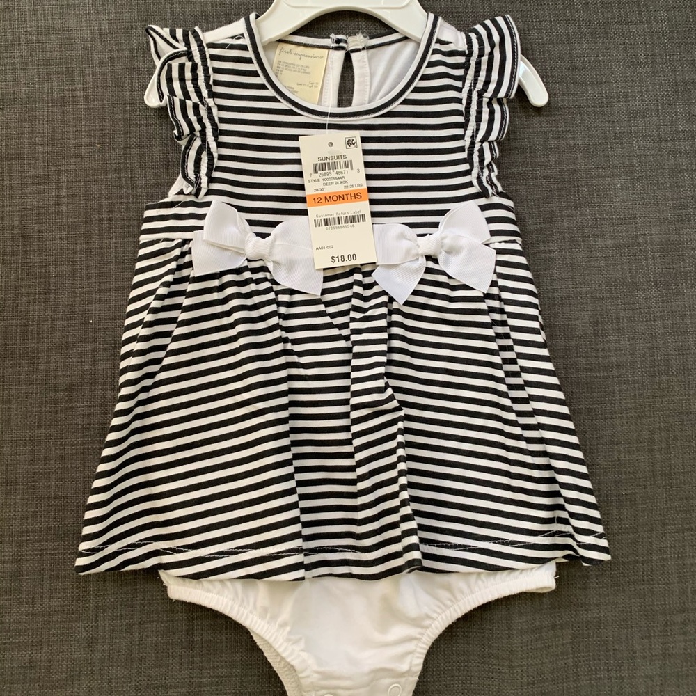 NWT black and white striped baby onesie dress